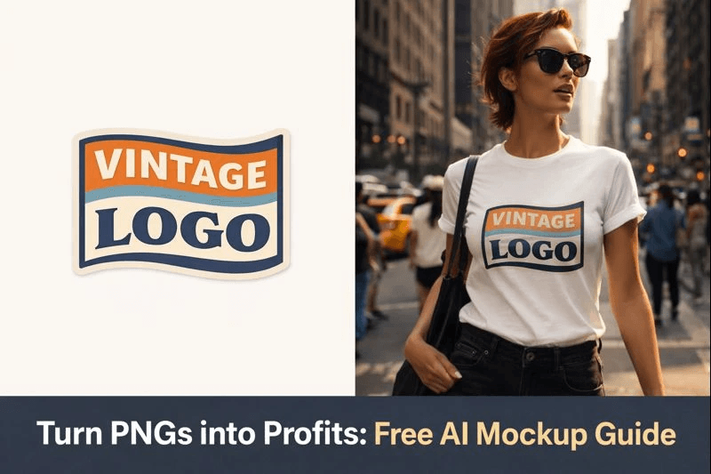 A professional t-shirt mockup created with Whisk AI, showing a vintage logo on a model in a city street lifestyle setting.