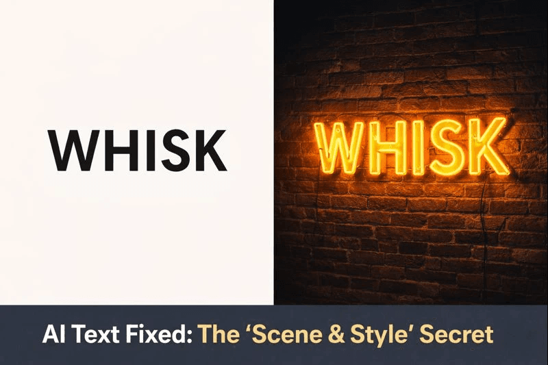 Comparison showing distorted text vs clean text using Whisk AI Text Extraction Hack